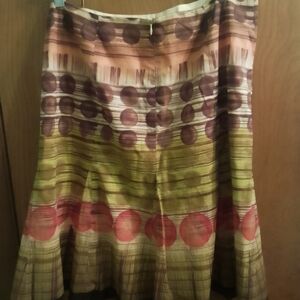 Talbots Multicolor Flare Abstract A-Line Skirt with Olive, Pink & Purple Circles